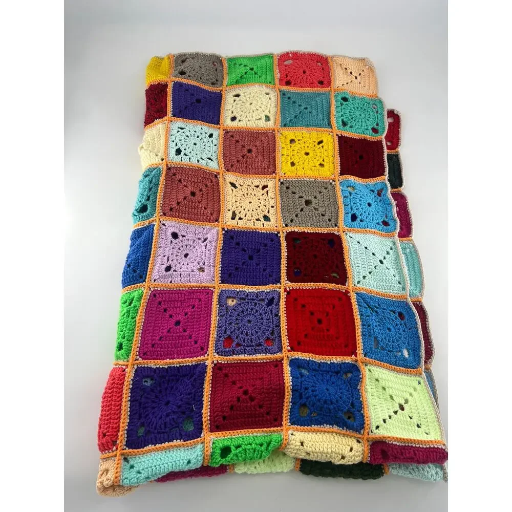 Vintage Grannycore Blanket Crochet 56 x 34 Afghan Cottagecore Country